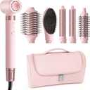 MESCOMB 6 in 1 Hot Air Styler Wrap, Professional Hair Styler with Thermal Round Brush for Blowouts, Fast Drying for Blow Dry, Curling, Volumizing, Straightening, Salon Results in Minutes (Light Pink)