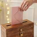 Wedding Card Box with Lock and Card Slit 12"X10"X4.5"- Distressed Gift Wishing Well Card Box for Weddings, Receptions, Birthdays, Graduations, Baby Showers, Honeymoon Funds (Burnt)