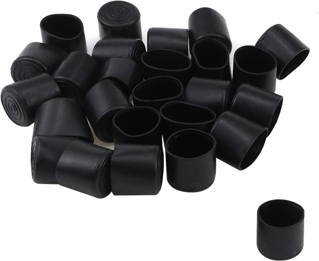 Antrader 32pcs Round Shape PVC Rubber Covers Furniture Foot Table Chair Leg End Cap Cover Tip Protectors Black,1-Inches