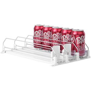 Drink Organizer for Fridge-White Automatic Pusher Glide, 12oz 16oz 20oz-Soda Dispenser for Fridge-Holds up to 15 Cans (38CM)