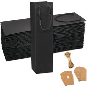 DIWNELEM 25 Pack Kraft Paper Gift Bags with Tags and Rope - Reusable Bottle Packaging for Christmas, Wedding, Birthday, Housewarming Parties and Home Storage (Black)