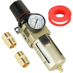 Hromee 1/2 Inch Compressed Filter Regulator Combo, Air Compressor Water Oil Trap Separator with Pressure Gauge, Semi-Auto Drain and Bracket