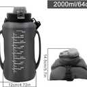 64oz Foldable Silicone Water Bottle with Straw, BPA-Free Motivational Time Marker, Leakproof Collapsible Water Jug with Handle for Gym, Sports, Camping & Outdoor Activities (Black)
