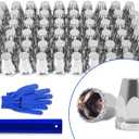 60Pcs Lug Nut Covers 33mm Flat Top Thread-on Nut Covers for Semi Trucks ABS Chrome Plastic Nut Covers with 1 Pair of Gloves and 1 Cover Puller
