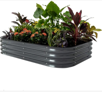 AHEONLAR Galvanized Raised Garden Bed Kit, Oval Large Metal Planter Box, Sturdy and Durable, Garden Boxes Outdoor Raised for Vegetables, Fruits, Flowers and Herbs, 8x4x1ft (Black)