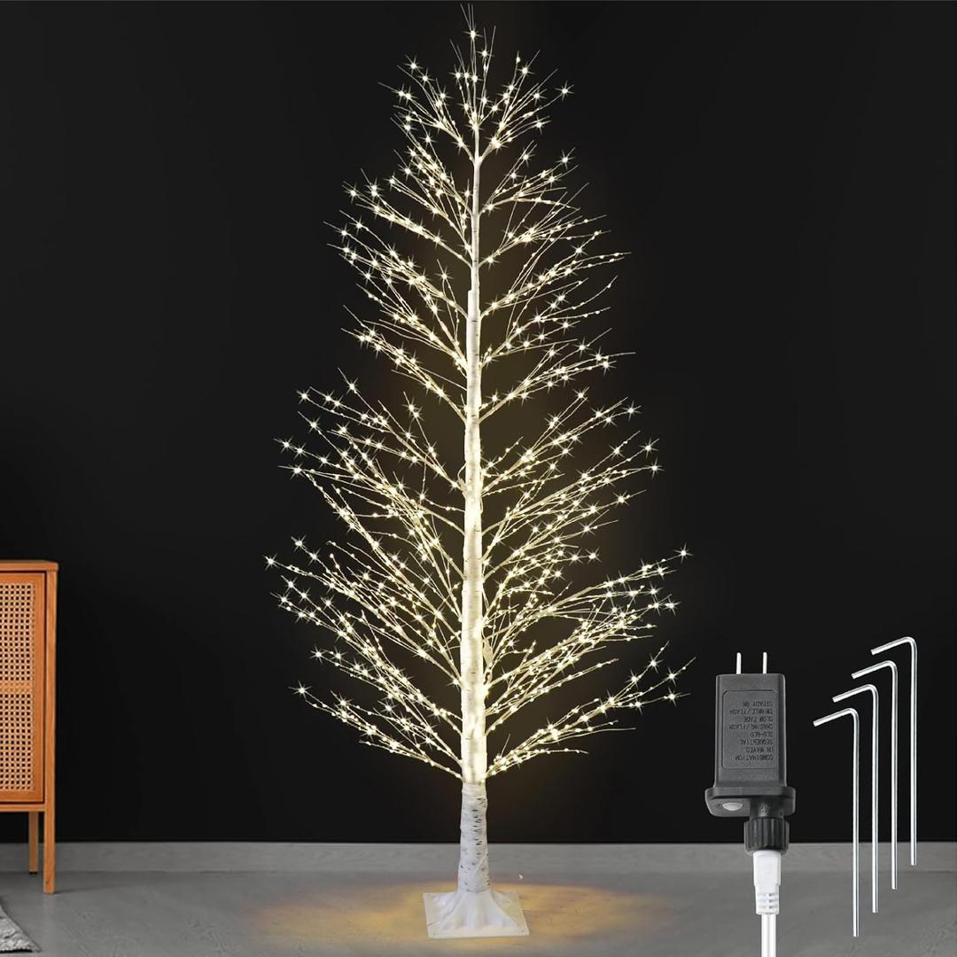 6FT Enchanting Birch Tree with 1300 LED Lights, Twinkle Light White Christmas Tree with Timer IP44 Waterproof for Indoor Outdoor Festival Wedding Party Christmas Decorations