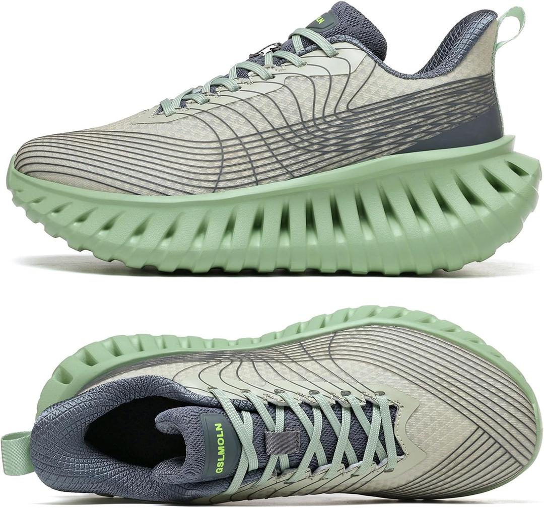 GSLMOLN Walking Shoes for Men Casual Shoes Breathable Lightweight Walking Sneakers for Workouts & Gym Cushioned Flexible Mens Shoes Training Fashion Sneakers (14, Green)