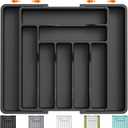 Silverware Organizer - Expandable Kitchen Drawer Organizer, Adjustable Utensil Organizer, Cutlery Drawer Organizer for Forks, Knives, Multipurpose Kitchen Organizers and Storage Solution, Black
