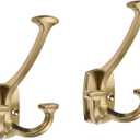 5 PackChampagne Bronze Hooks Large Wall Mounted Solid Heavy-Duty Decorative Double-Sided Coat Hooks for Coats,Hats,Backpacks,Bags Closet,Entryway,Laundry Room,Office