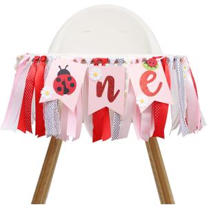 Ladybug High Chair Banner - Our Little Love Bug 1st Birthday Decorations, Ladybug with Daisy First Birthday Highchair Banner, Our Little Ladybug Is Turning One Party Decor