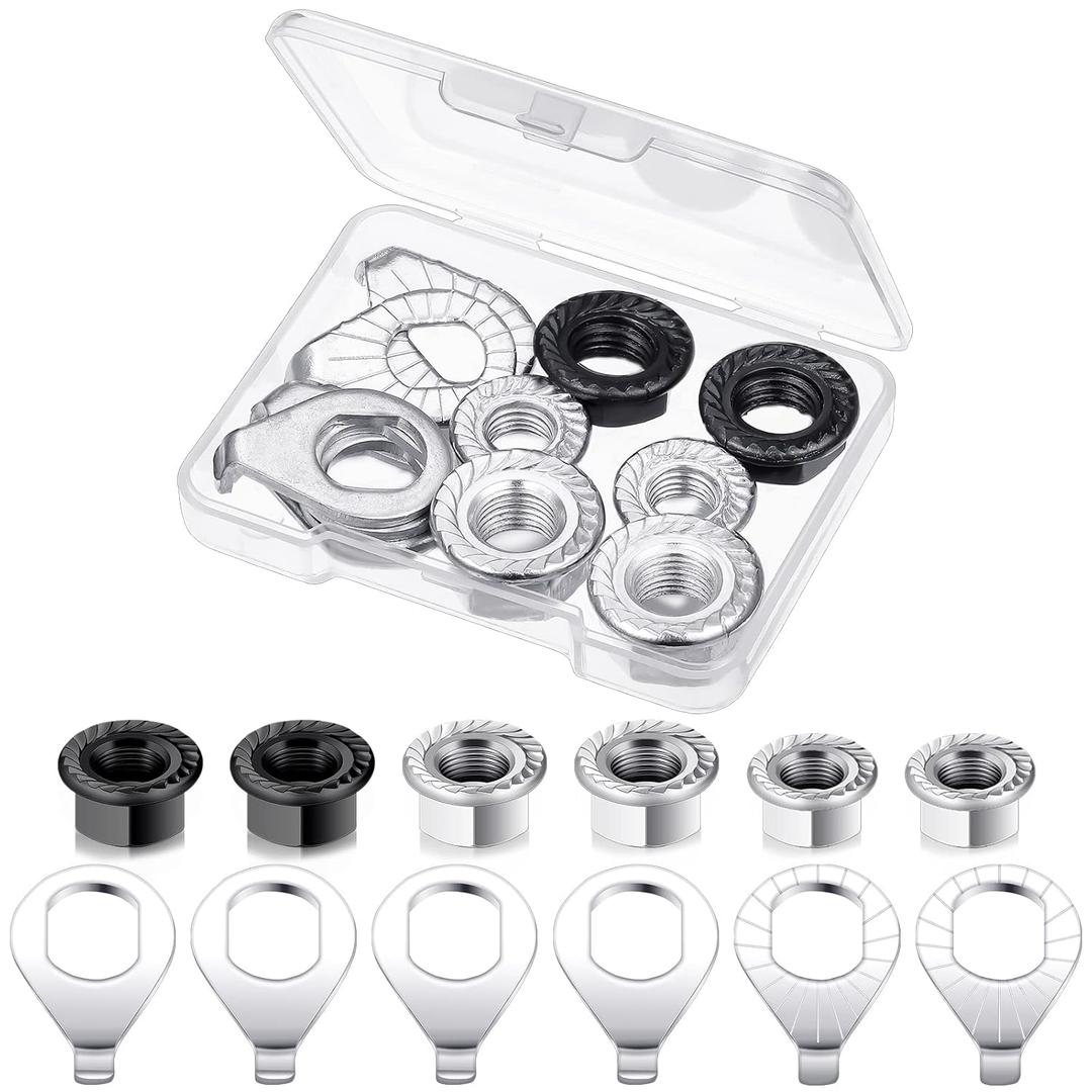 12 Pcs Bike Axle Nut and Safety Washer Kit - 3 Sizes Bicycle Hub Flanged Hardware Nuts Steel Flange Nuts Retaining Bicycle Hub Parts for Front and Rear Wheels