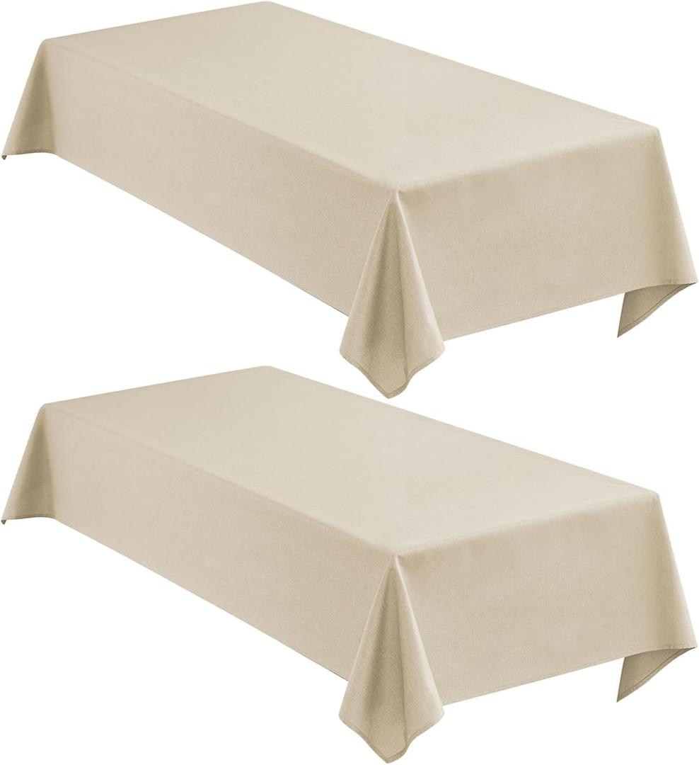 Faux Linen Tablecloths for Rectangle Tables, 2 Pack Burlap Textured Table Cloths Washable Farmhouse Table Cover Water Resistant for Dining, Wedding, Outdoor(Beige, 52"70")