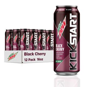 Mountain Dew Kickstart, Black Cherry, 92mg Caffeine, Vitamins B & C, 80 Calories, 5% Juice, 16 fl oz (12 Count) (EXP 09/14/26)