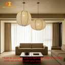 2 Pack Pendant Lamp Shades, 16 Inch Linen Hanging Light Shades, Oval and Round Lantern Shade Covers, Beige Fabric Boho Japandi Minimalist Decor, Shades Only for Bedroom, Living Room (beige)