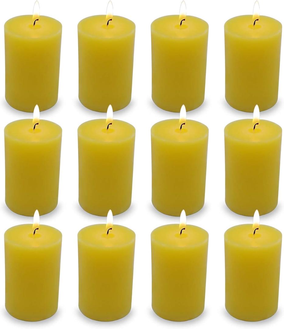 12 Pack 2x3 Inch Citronella Pillar Candles for Outdoor Indoor, Unscented Column Candles for for Home Garden Patio Yard Balcony, Smokeless Dripless and Clean Burning Emergency Candle - Yellow