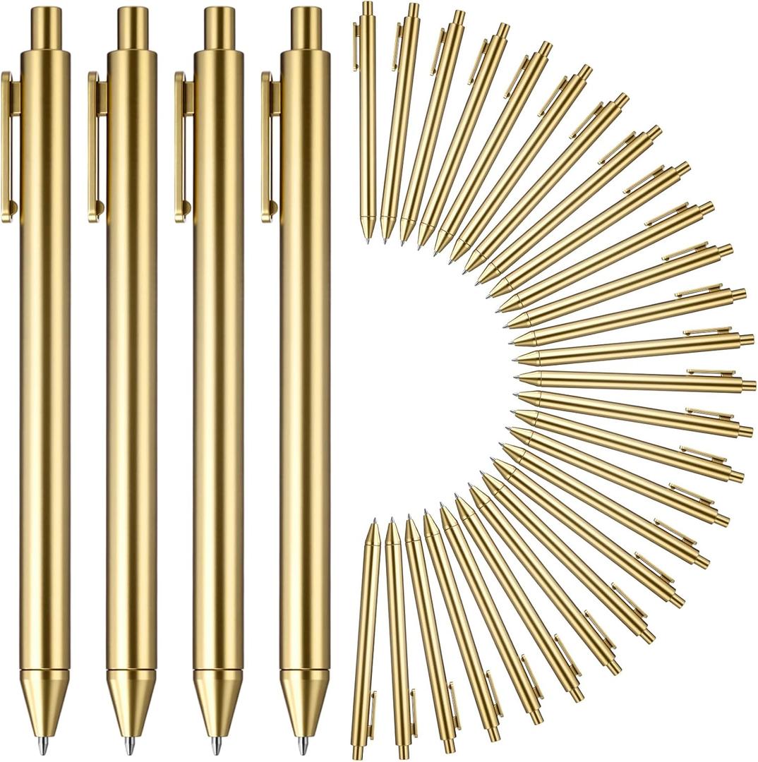 Sayglossy 30 Pcs Gold Slim Ballpoint Pens Bulk Golden Retractable Black Ink Medium Point (0.5mm) Plastic Writing Ballpoint Pen for Wedding Guest Bridal Shower Party Favors Office (Gold)