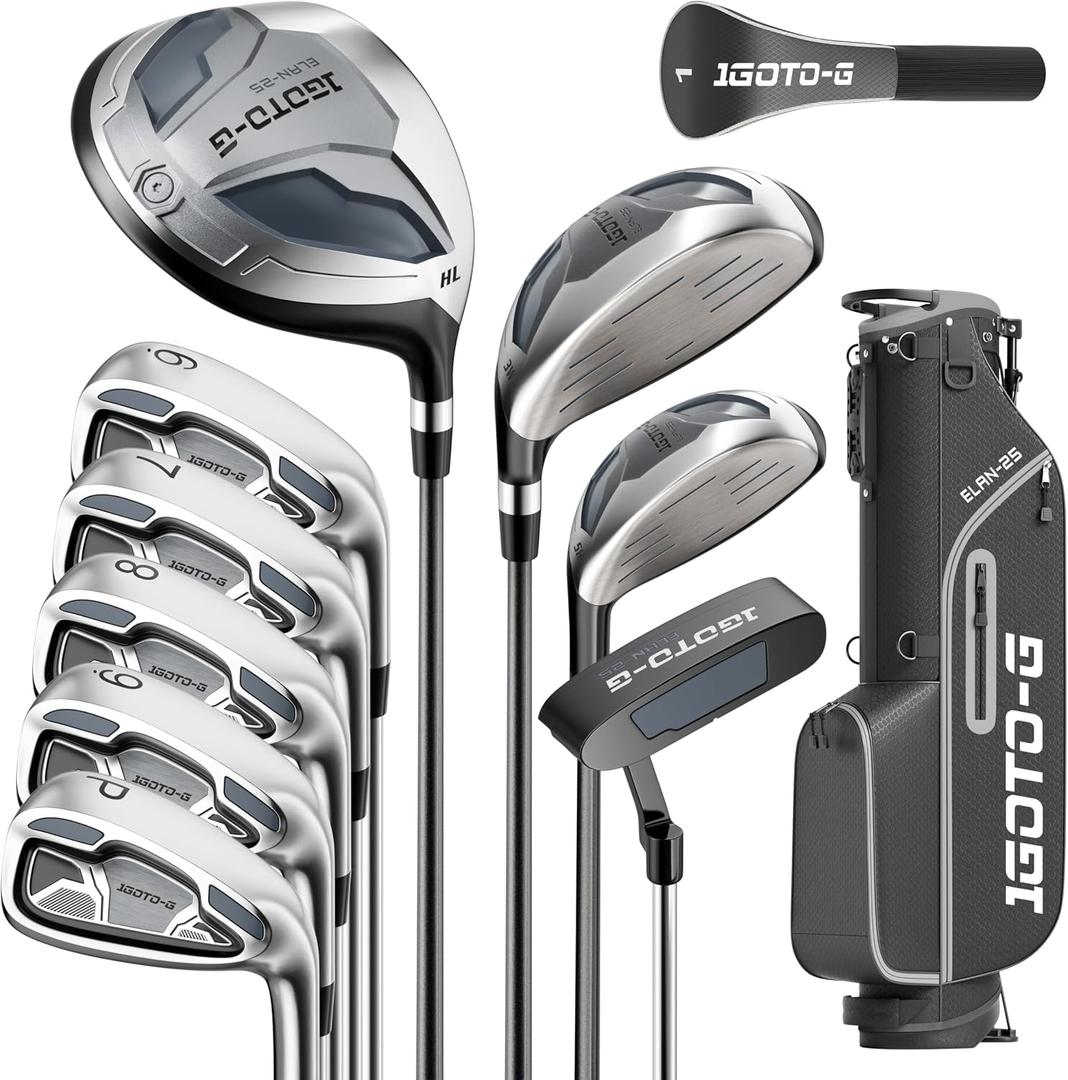 11 Pieces Golf Clubs Set for Men - Complete Mens Golf Clubs Full Set Right/Left Handed Includes Stand Bag with Rain Hood, 1# Drive, 3# Wood, 5# Hybrid, 6# 7# 8# 9# PW# Irons and Putter