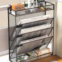 5 Tier Mesh Wall File Organizer,3 Pockets vertical Mount Hanging Organizer with Top/Bottom Tray | 2 Hooks | Wall Mount & Door Hanging for Office Home