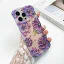 OOK Oil Painting Phone Case for iPhone 16 Pro Max Laser Glossy Cute Oil Painting Flower Pattern Curly Waves Bumper Design Soft Protective Cover for Girls Women Purple