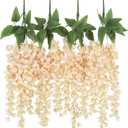IPOPU Champagne Fake Silk Wisteria Flower 4PCS Artificial Wisteria Hanging Flowers Outdoors 23.6inch Faux Hanging Flower for DIY Outdoors Wedding Wall Arch Party Decor(Champagne)