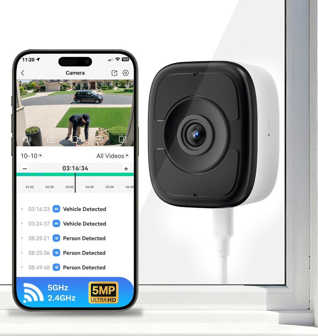 LongPlus 3K 5MP Window Camera with Night Vision, 2.4ghz & 5ghz WiFi Safeview Indoor Window Cameras for Home Security, AI Smart Detection, 2-Way Audio, Easy & Quick Install, 24/7 Recording