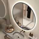 36" Round LED Bathroom Mirror, Wall Mounted Backlit Vanity Mirror with 45° Beveled Frame Lighted Mirror for Bedroom, Fog Free 3-Color Dimmable Lights Memory Function, Black