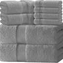 White Classic Luxury Bath Towel Set of 8 Pieces - 100% Turkish Cotton Highly Absorbent Towels for Bathroom, 2 Luxury Bath Towels 700GSM, 2 Hand Towels, 4 Washcloths, Light Gray