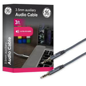GE Home Electrical Pro 3.5mm Auxiliary Cable, 3ft Audio Cord, Premium Aux Cord for Car, Phone/Tablet, iPad, Home Stereo System and More, 33523