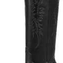 ISNOM Women's Cowgirl Boots Pull On Knee High Boots, Cowboy Western Embroidered Chunky Block Heel Pointed Toes Boots (6, Matte Black)