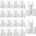 Shihanee 108 Pcs Pillar Candles and Glass Cylinder Vases Clear Cylinder Holders for Slim Pillar Candles Table Decorations, Total 54 Sets(White,108 Pcs)