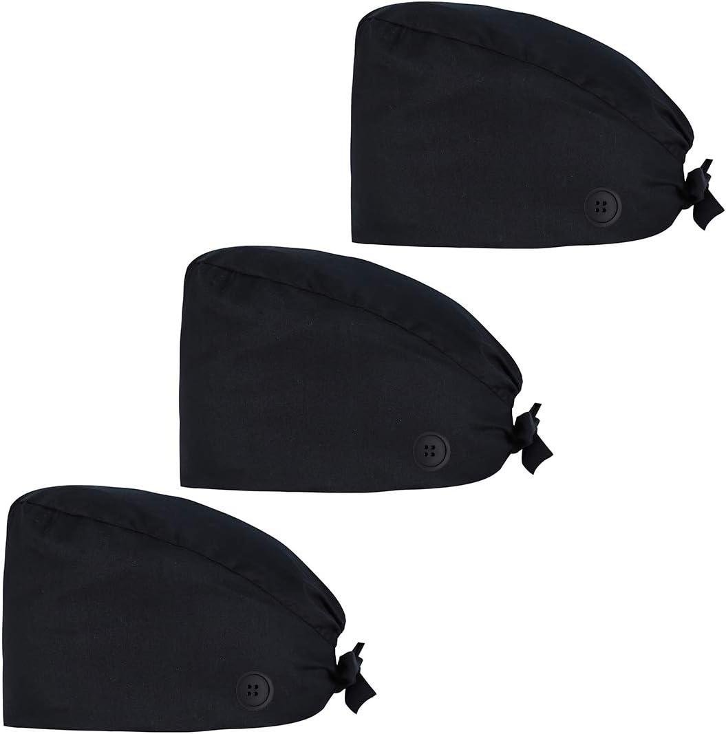 3pcs Solid Surgical Scrub Cap Medical Nurse Doctor Cap Surgeons Cap with Sweatband & Botton for Womens & Mens