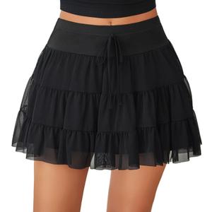 Avidlove Mini Skirt Women's Mesh Ruffle Y2K Skirts Multi-Layer Flowy Lingerie Skirt (Black, L)
