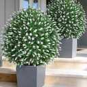 HyeFlora 26'' Artificial Boxwood Topiary Trees with Lavender 2 Pack Fake Plants for Outdoor Indoor Artificial Shrubs with Metal Ground Spike UV Resistant Fake Bushes for Front Porch Garden, White