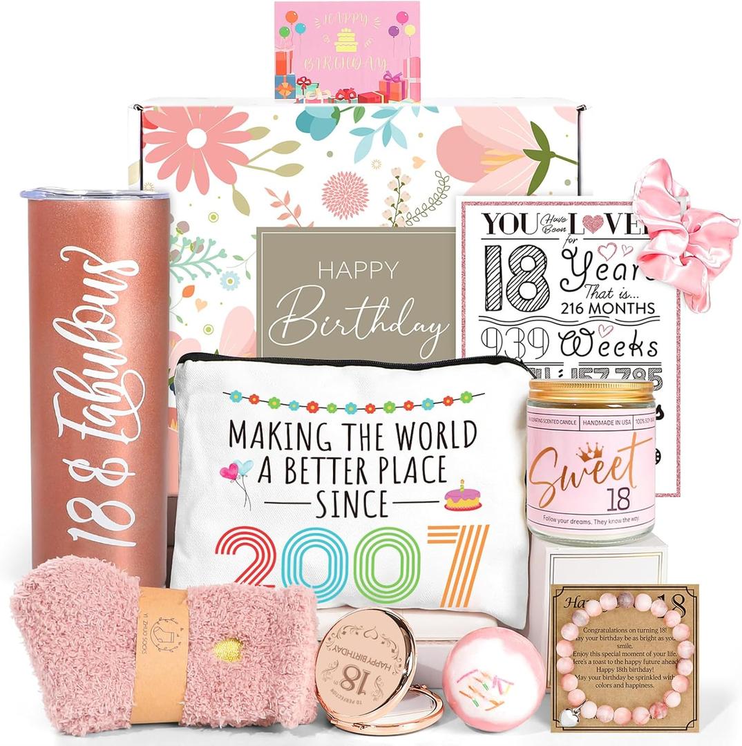 18th Birthday Gifts for Girls, 2007 Birthday Gifts for 18 Year Old Girl, 10 Pieces Unique 18th Bday Gift Ideas for Daughter, Niece, Granddaughter, Cool 18 & Fabulous Gift