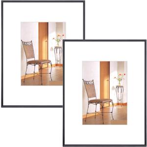 8.5x11 Picture Frame Set of 2, Black Metal Photo Frames with HD Glass, Fits 5x7 with Mat or 8.5x11 without Mat, Wall Hanging and Table Display, 2 Pack