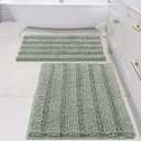 H.VERSAILTEX Bathroom Rugs Bath Mats Sets Super Absorbent Chenille Striped Bath Mats Non Skid Machine Wash Dry Rugs for Bathroom Floor Set of 2(Sage, 24 x 36 Plus 20 x 32 - Inches)