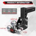 TYT Adjustable Tri-Ball Trailer Hitch for 2 inch Receiver, 5" Drop/Rise, Triple Balls (1-7/8", 2", 2-5/16"), 10,000 lbs GTW, 1,000 lbs TW, Includes Hitch Pin Lock & Tri Pins