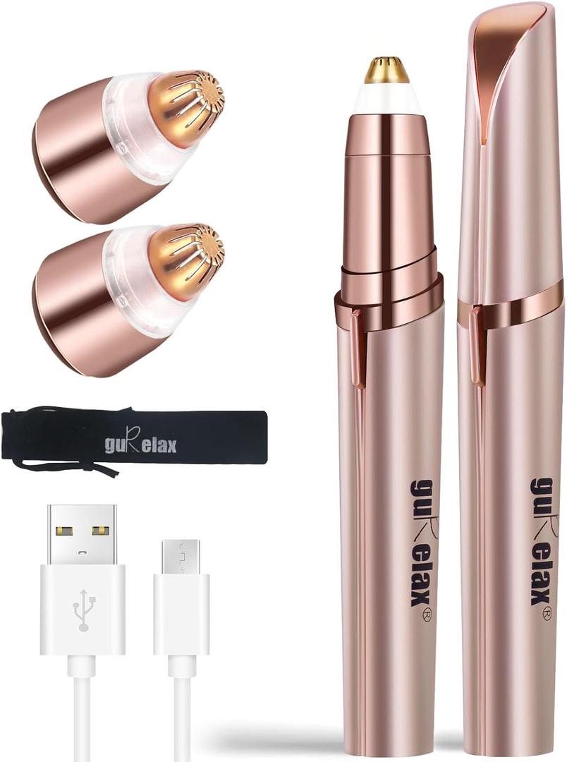 Eyebrow Trimmer for Women, Rechargeable Eyebrow Hair Remover, Painless Electric Razor with 2 x Replacement Heads, Eye Brow and Face Epilator Hair Removal (Rose Gold)