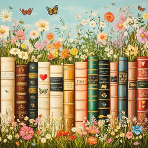 Bgraamiens Vintage Wildflower Books 1000 Piece Jigsaw Puzzle  Aesthetic Floral Book Spines Puzzle for Adults and Teens, High-Resolution Print, Relaxing Artistic Puzzle Gift (Pink Square)