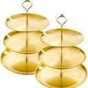 2 Set Stainless Steel Cupcake Stand, Gold Metal Serving Tray Cake Holder Cake Display Stand for Holiday Dessert Table Decorations Birthday Party Wedding (3 Tier x 2)