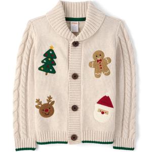 Gymboree Boys and Toddler Long Sleeve Zip Up Hoodie and Cardigan Sweaters (7, Ivroy Holiday Icons)