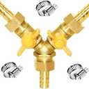 Joywayus 3/8" Hose Barb 3 Way Shut Off Ball Valve Y Shaped 2 Switch Brass Fitting