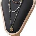 Natural Body Wood Necklace Display Stand with Black Leather Soft Mat Necklace Holder Organizer Desktop Stand for Home Store Dresser-3.3"x5.8"x8.4"