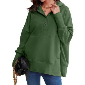 AlvaQ Womens Oversized Sweatshirts Hoodies Fleece Button Neck Hooded Tops Casual Pullover Tunics Winter Outfits 2025 (Green, S)