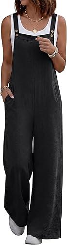 ANRABESS Overalls for Women 2026 Summer Casual Loose One Piece Outfits Baggy Wide Leg Jumpers Lightweight Comfy Rompers, XL, Black
