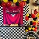 7x5ft Car Black White Grid Red Birthday Themed Backdrops Racing Flag Red Photo Backgrounds for Photography Happy Birthday Party Banner Photo Booth Props
