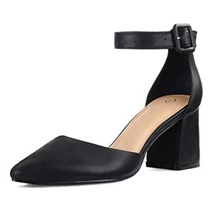 mysoft Women's Pointed Toe Low Chunky Heels Closed Toe Ankle Strap Dress Pump Shoes - Size 6