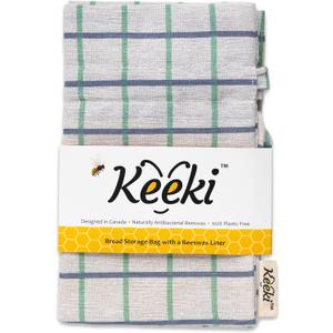 Keeki Bag - The Original Beeswax Lined Bread Bag for Homemade & Sourdough | Reusable Linen Bread Storage | Beeswax Wrap Alternative | Plastic-Free Storage w/Wide Drawstring Closure (Blue)