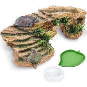 Hamiledyi Turtle Basking Platform Rock Reptile Resting Terrace Resin Bearded Dragons Climbing Ledge Tortoise Ramp Hideout for Tortoise Leopard Gecko Lizards Snake Chameleons