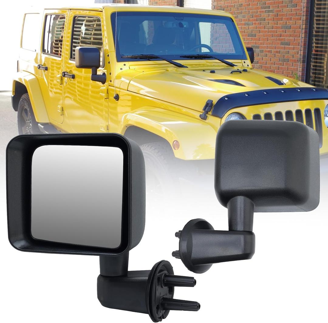 Left Driver Side Mirror Compatible with Jeep Wrangler JK 2007 2008 2009 2010 2011 2012 2013 2014 2015 2016 2017 Full Manual NonHeated Door Rear View Replacement